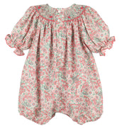 Scarlet Blush Coral Floral Smocked Bishop Bubble