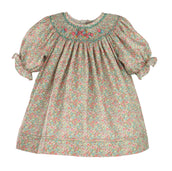 Sugarplum Bouquet Teal Smocked Bishop Dress