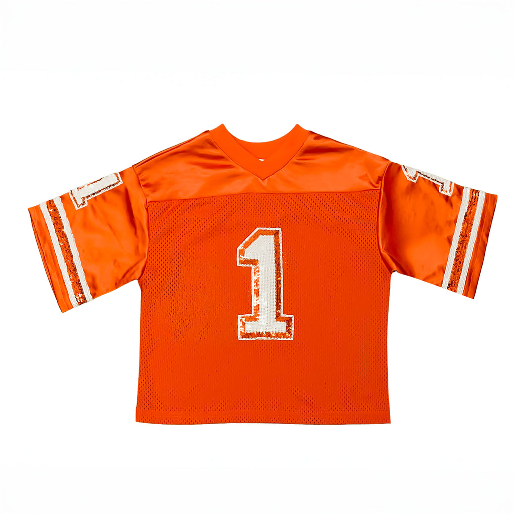 Sequin Jersey Burnt Orange and White