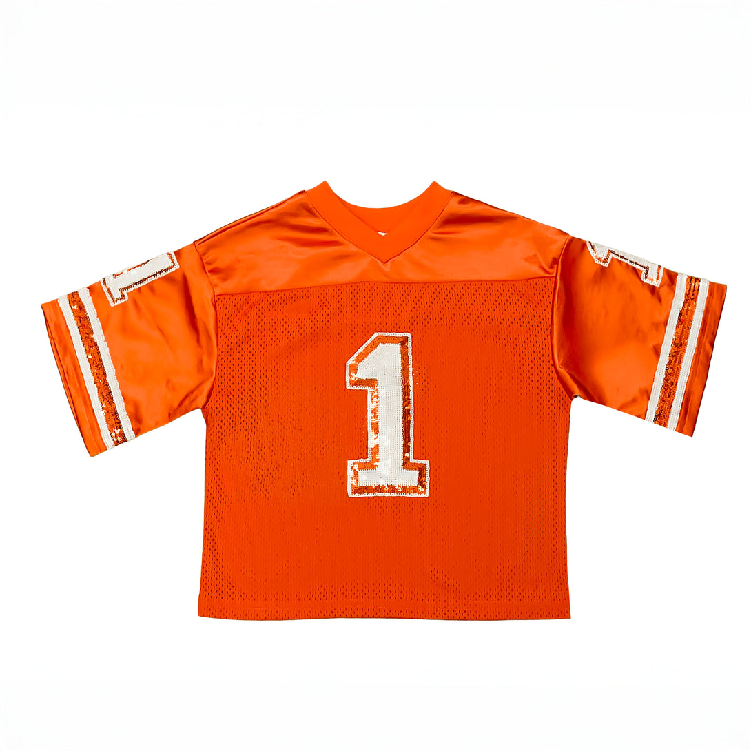 Sequin Jersey Burnt Orange and White