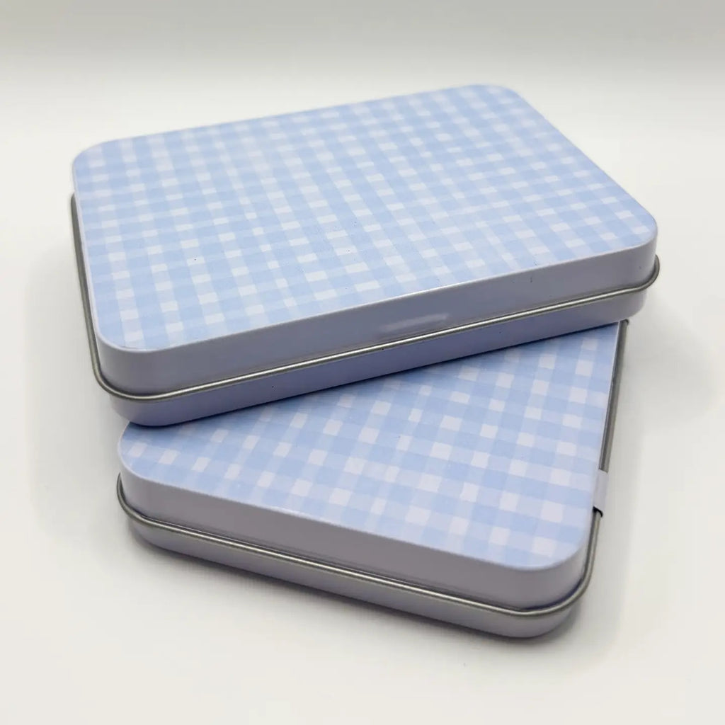 Blue Gingham Magnetic Needle Tin
