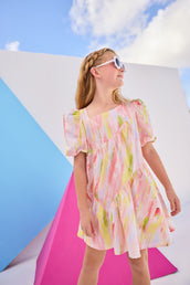 Asymmetrical Dress in Watercolor Color Block