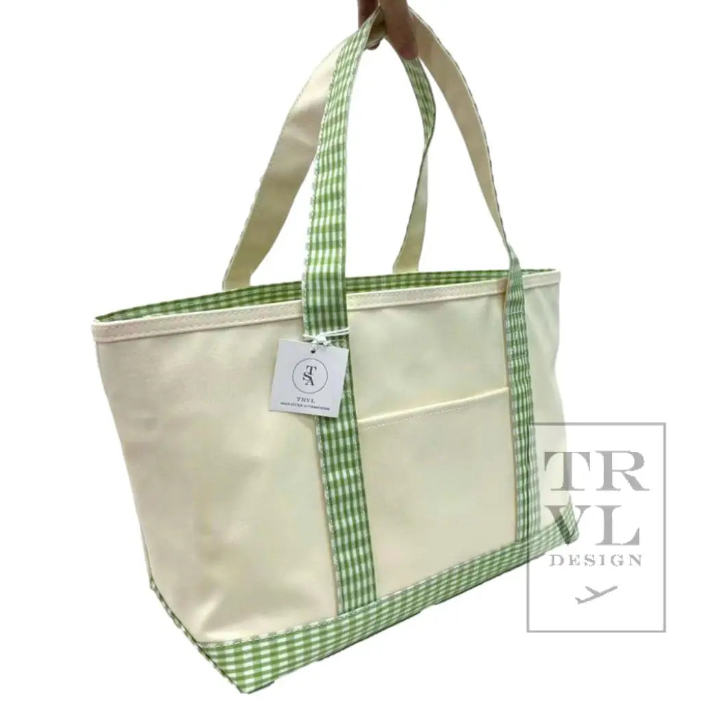 Medium Tote - Coated Canvas Gingham Leaf Trim