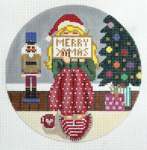 Merry Christmas Stitching Girl Round