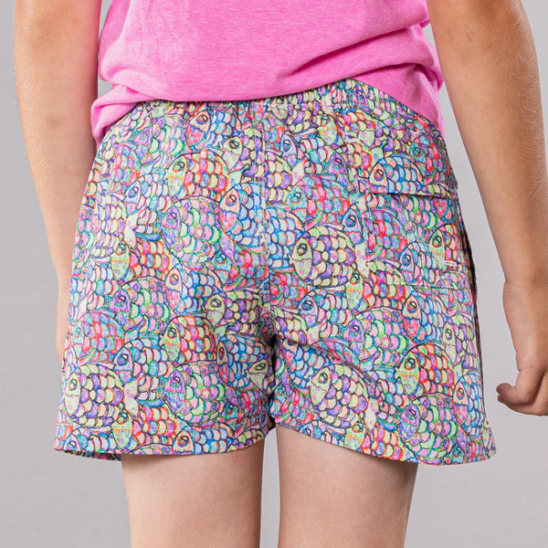 Boy's Cyclist Swim Trunk in Abstract Fish