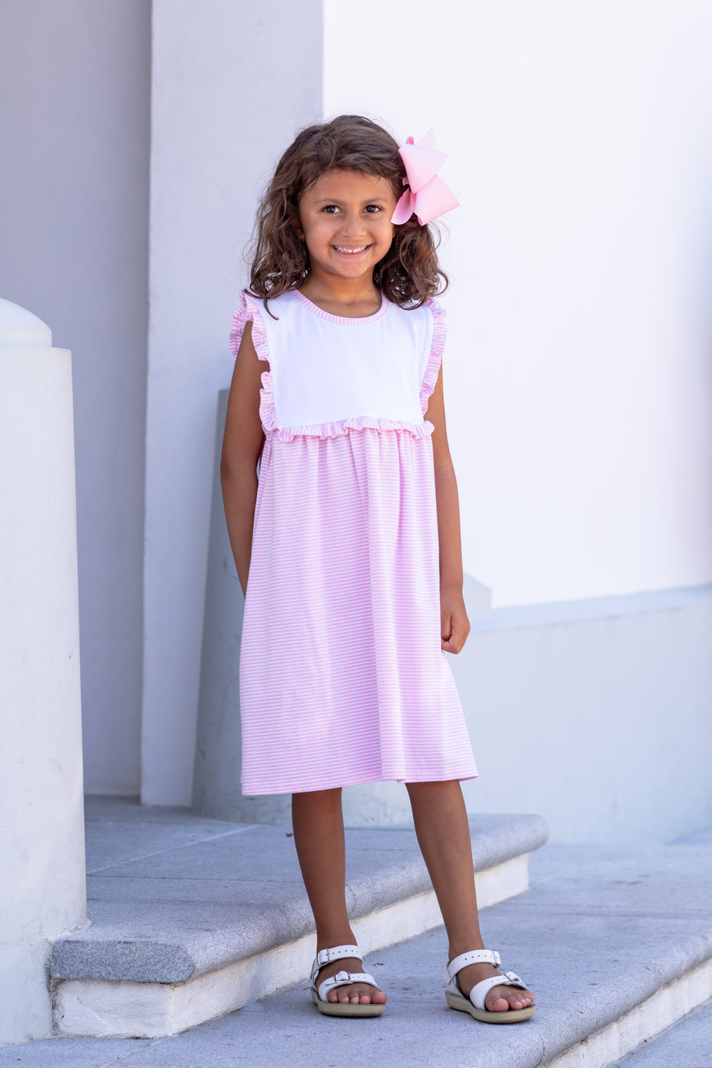 Alice Dress in Light Pink Stripe