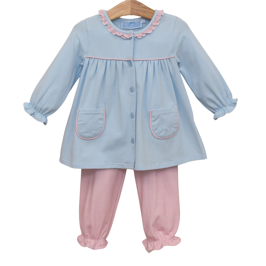 Amelia Bloomer Pant Set- Light Pink Micro Gingham/Light Blue PRE-ORDER