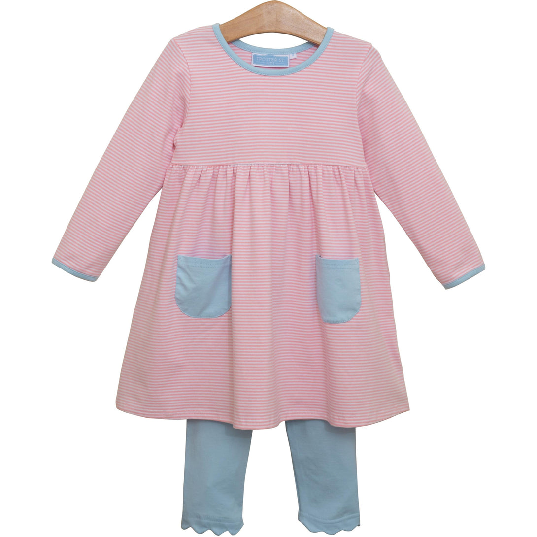Annie Pant Set Light Pink Stripe Light Blue