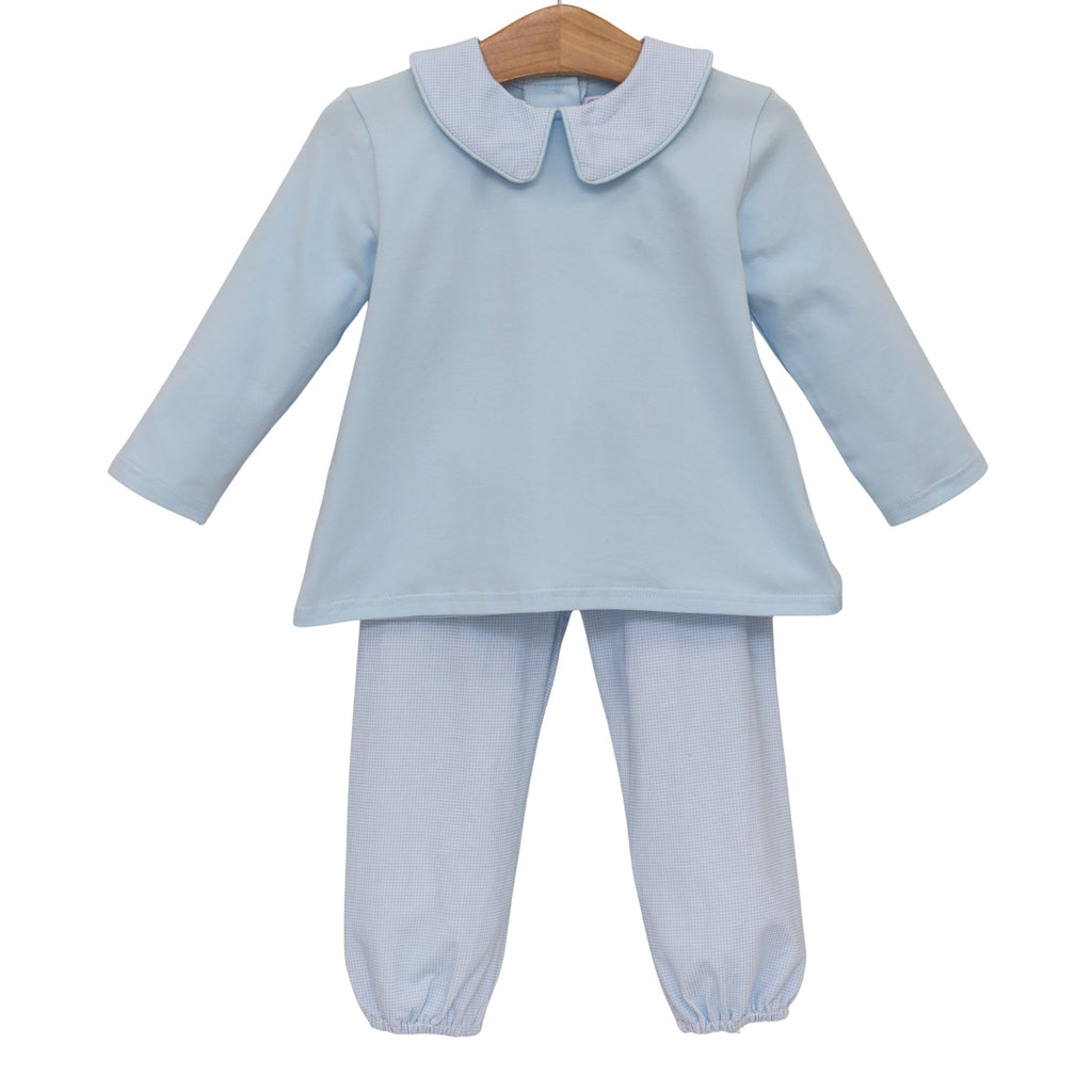 Archie Bloomer Pant Set Light Blue Micro Gingham PRE-ORDER