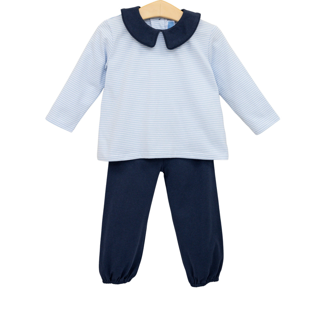 Archie Bloomer Pant Set Light Blue Stripe/Navy PRE-ORDER