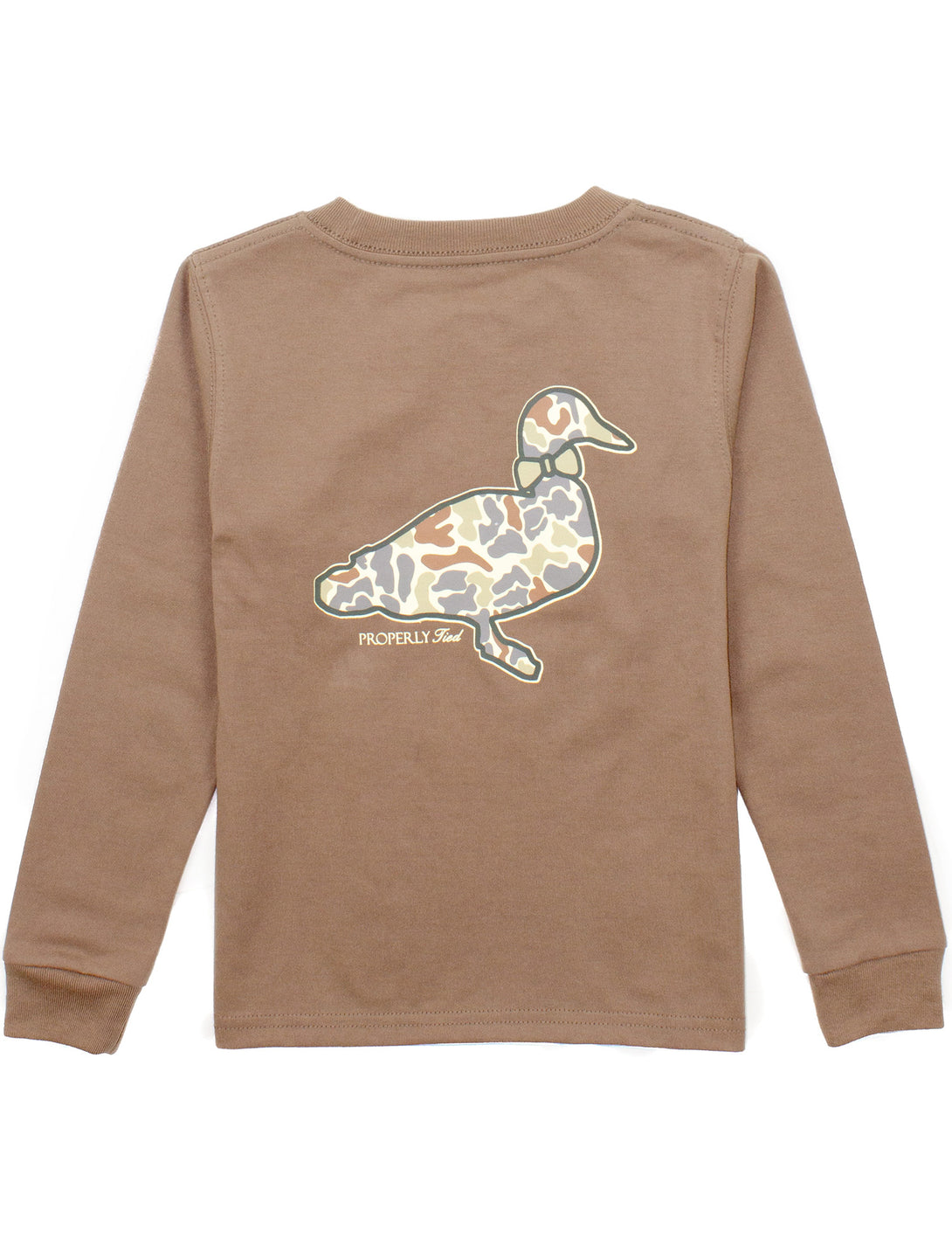 Boys Field Camo Logo Long Sleeve Tee in Walnut