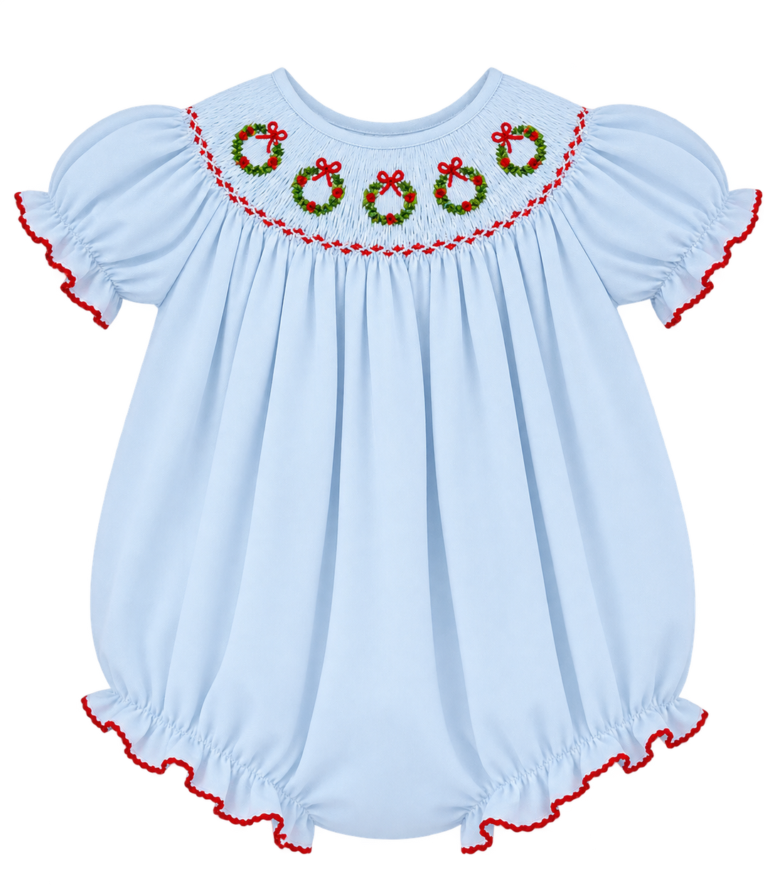 Girl's Christmas Wreath Smocked Bubble