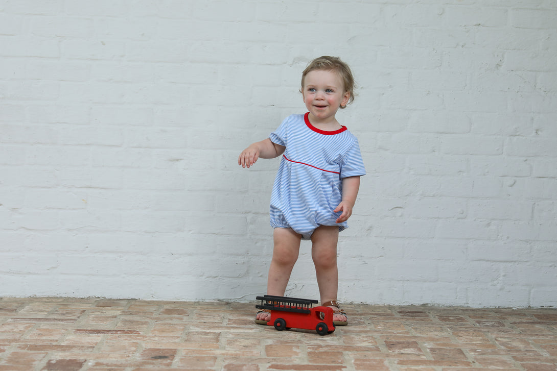 Bentley Bubble Cornflower Stripe Red Trim