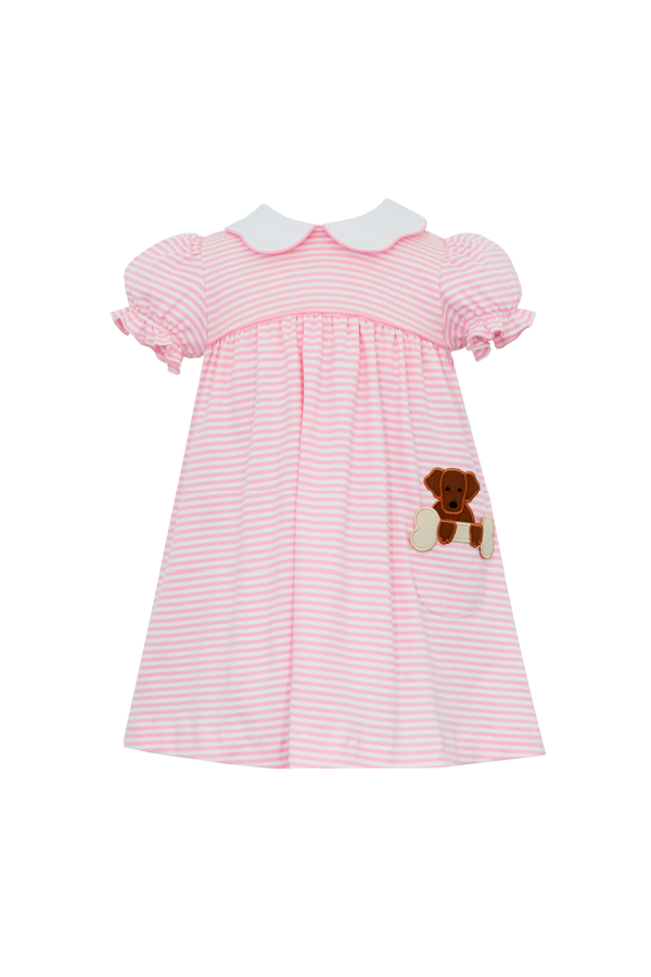 Pink Stripe Knit Puppy Applique Dress