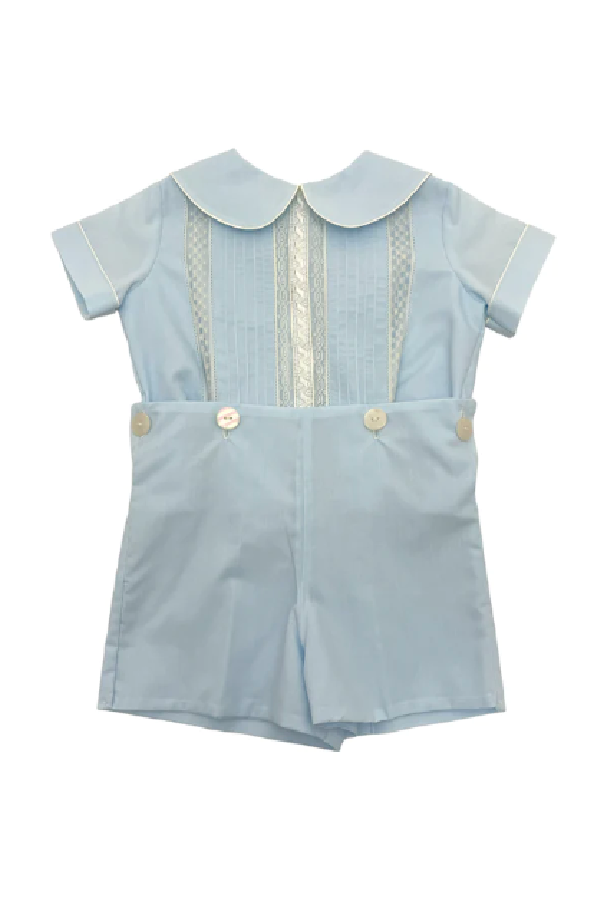 Heirloom Button On Short Set - Light Blue with Ecru Lace