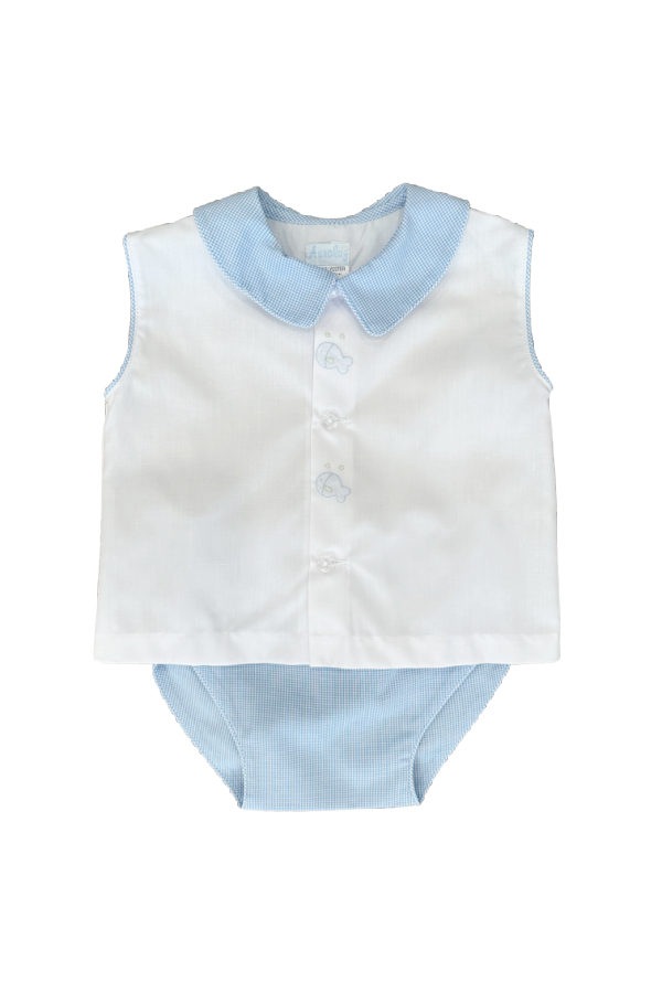 Blue Check Fish Diaper Set