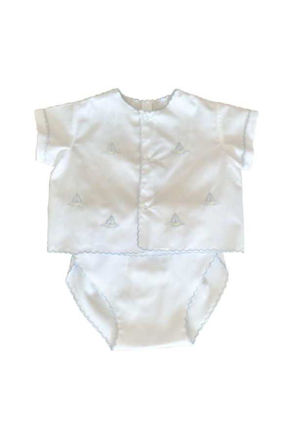 White with Blue Boat Diaper Set