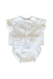 White with Blue Boat Diaper Set