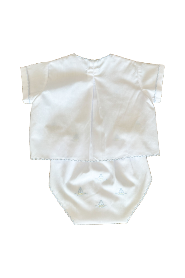 White with Blue Boat Diaper Set