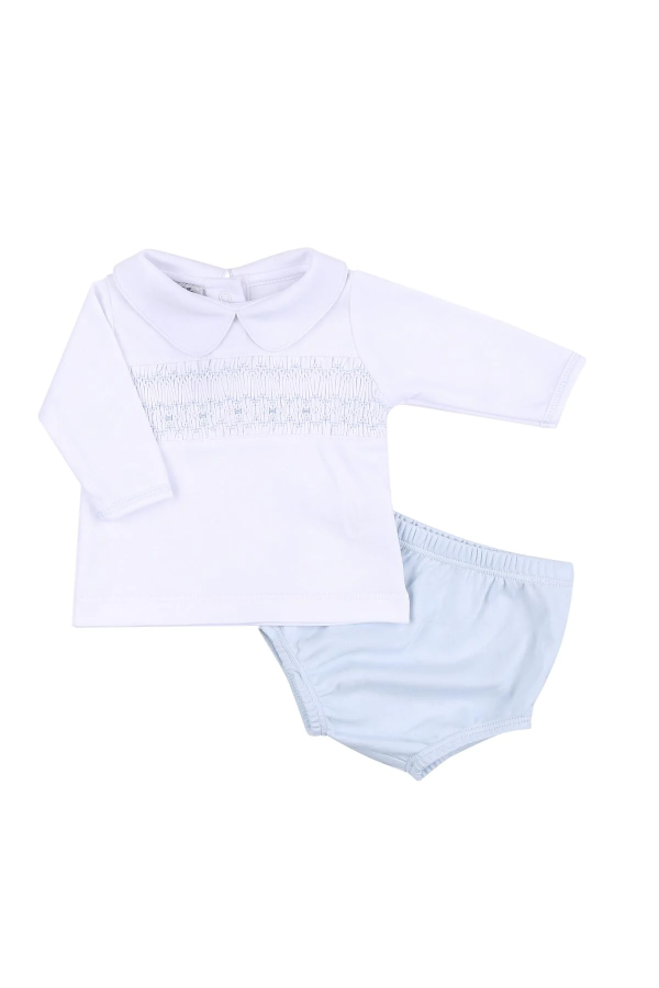 Alice Andrew Smocked Long Sleeve Diaper Set - Blue