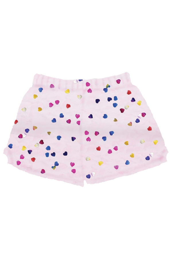 Colorful Foil Hearts Plush Shorts