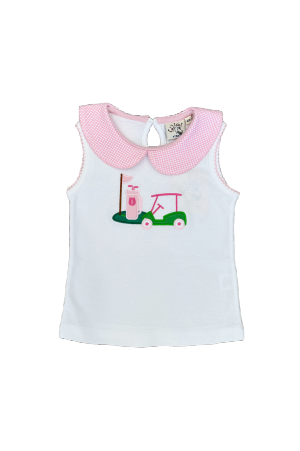 Pink Golf Applique Collared Shirt