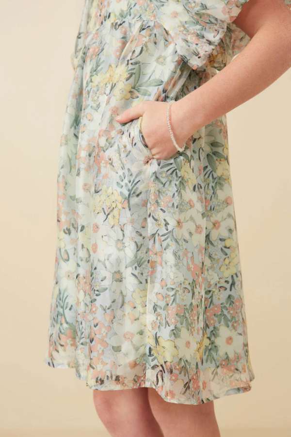 Floral Organza Puff Sleeve Dress