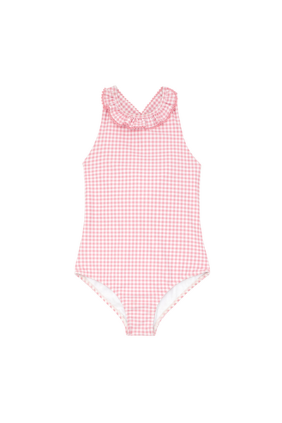Girls Guava Gingham Halter One Piece with Back Bow