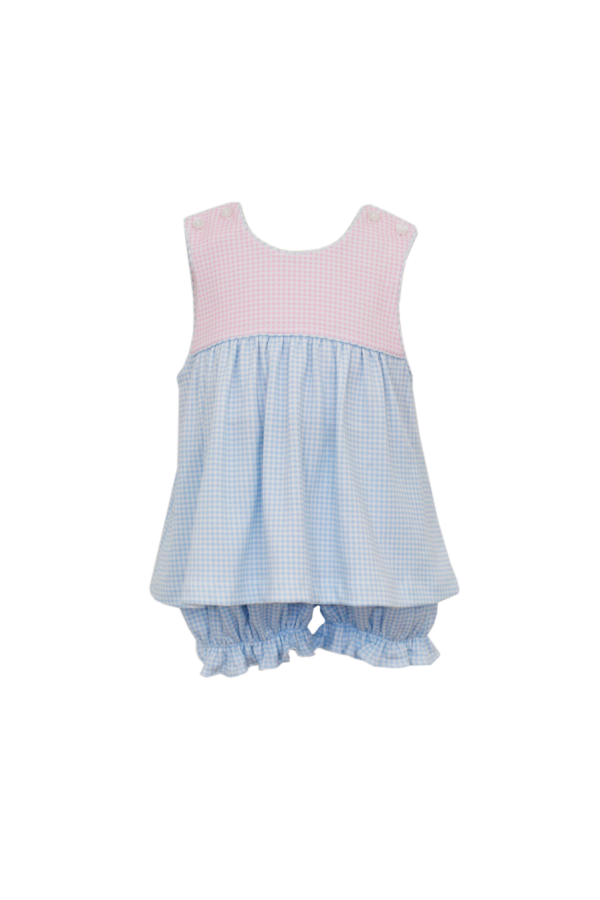 Sienna Colorblock Bloomer Set in Pink and Blue Gingham
