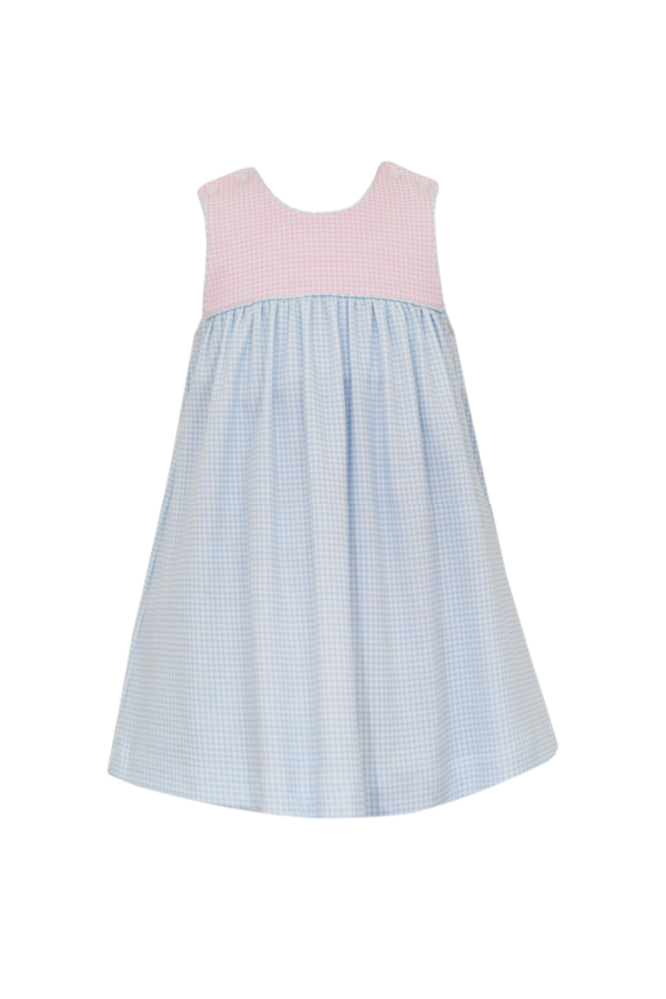 Sienna Colorblock Dress in Pink and Blue Gingham Knit