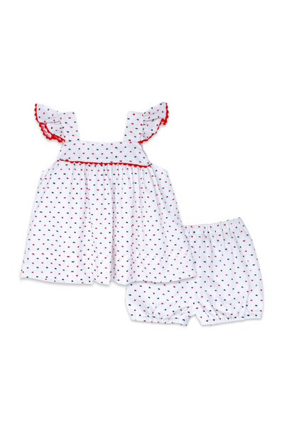 Sally Swing Set in Navy and Red Swiss Dot
