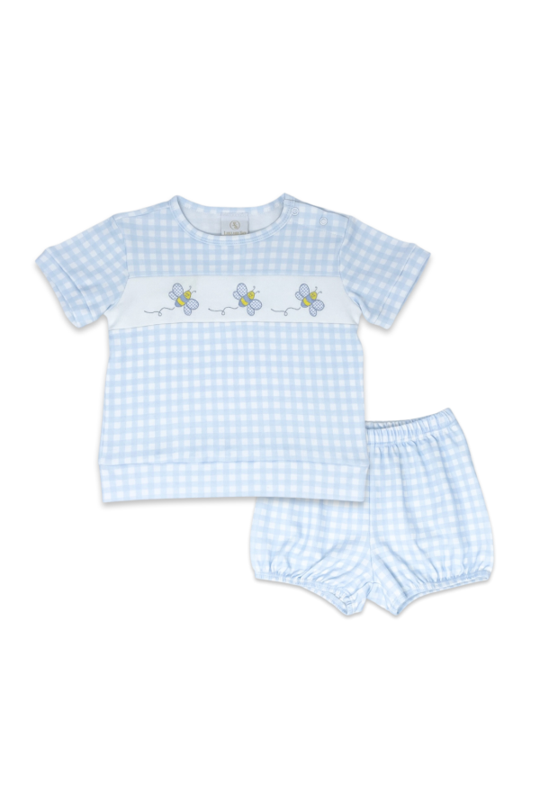 Bayou Bloomer Set in Beach Blue Check Honeycomb