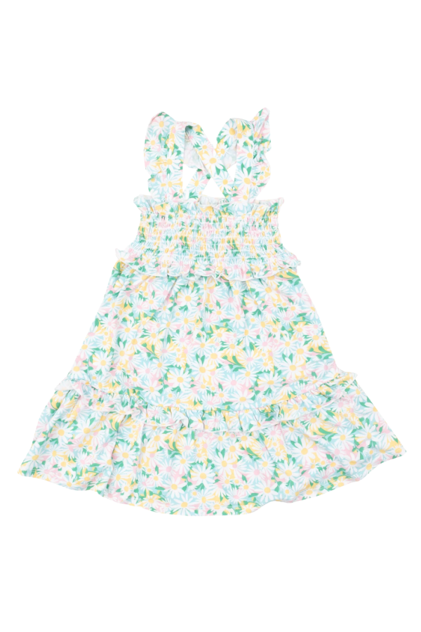 Color Fill Daisies Smocked Ruffle Tiered Sundress
