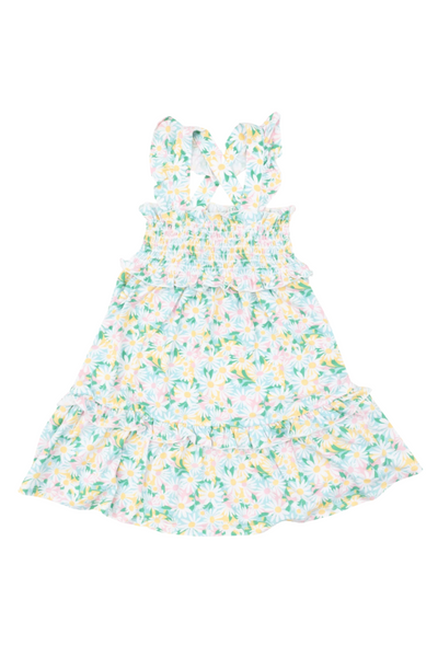 Color Fill Daisies Smocked Ruffle Tiered Sundress