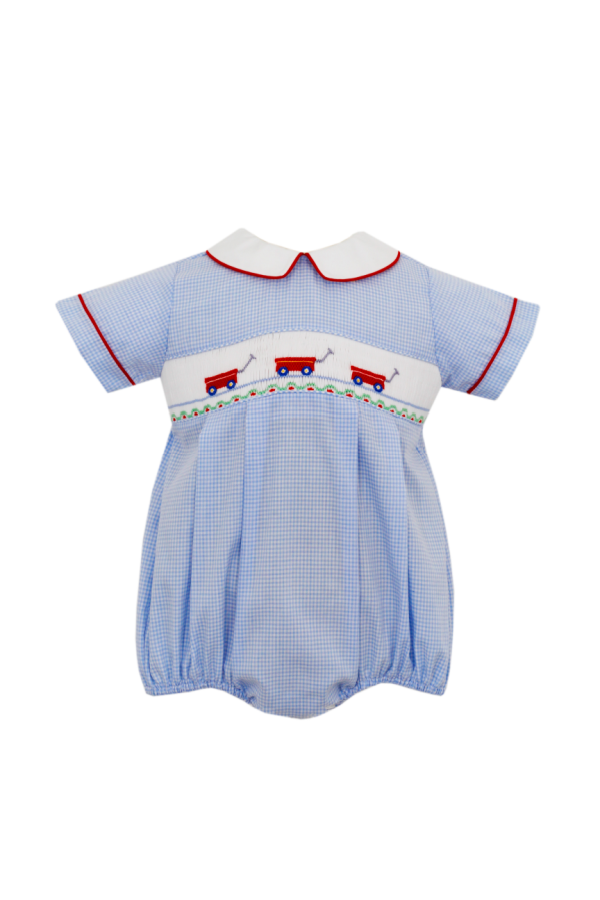 Red Wagon Smocked Woven Boy Bubble - Blue Gingham