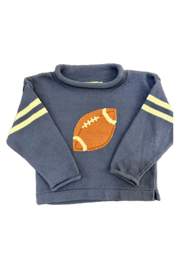 Blue Retro Football Rollneck Sweater with Stripes