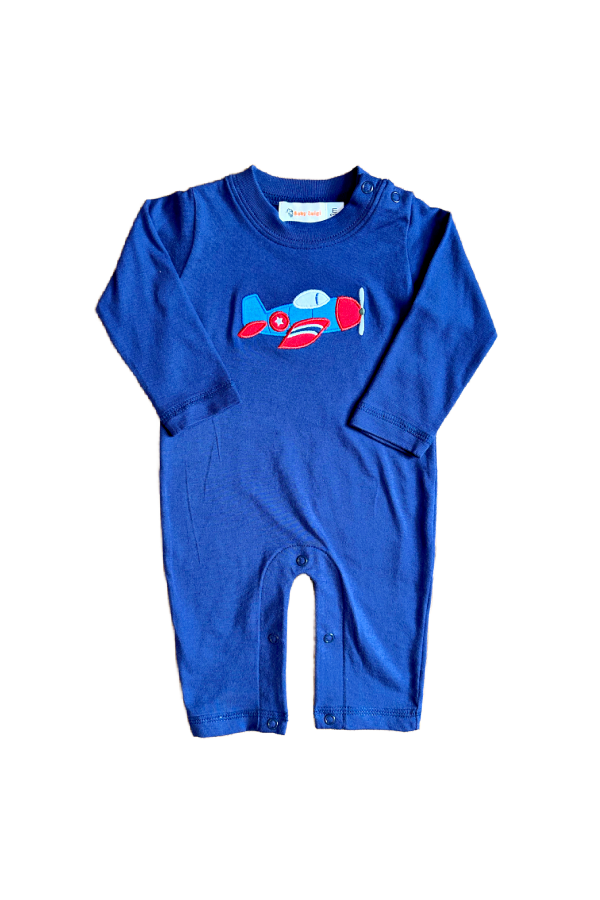 Fighter Plane Applique Romper Dark Royal