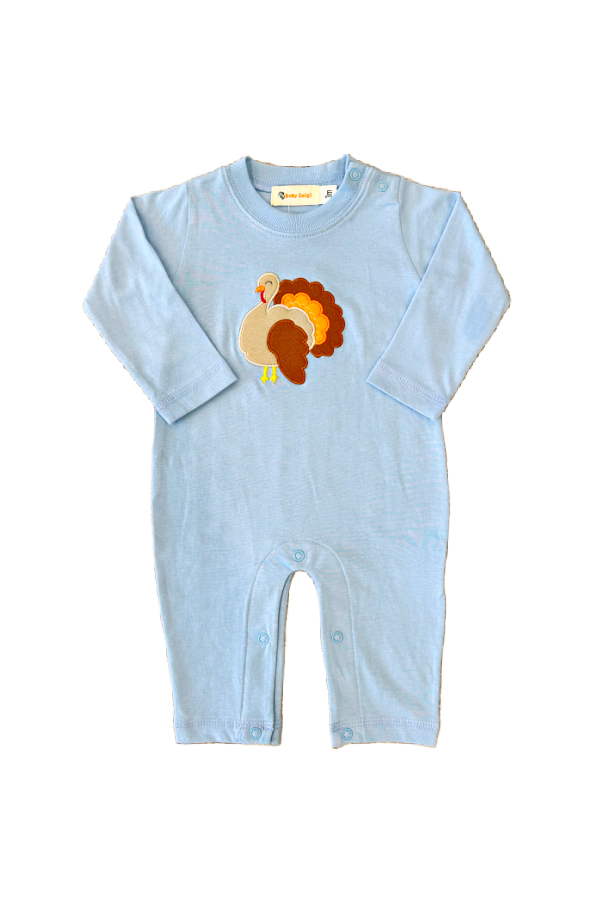 Turkey Applique Romper Sky Blue