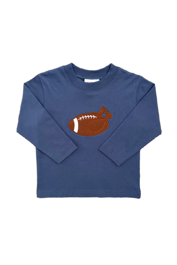 Turkey Football with Drumstick Applique Long Sleeve Shirt Steel Blue