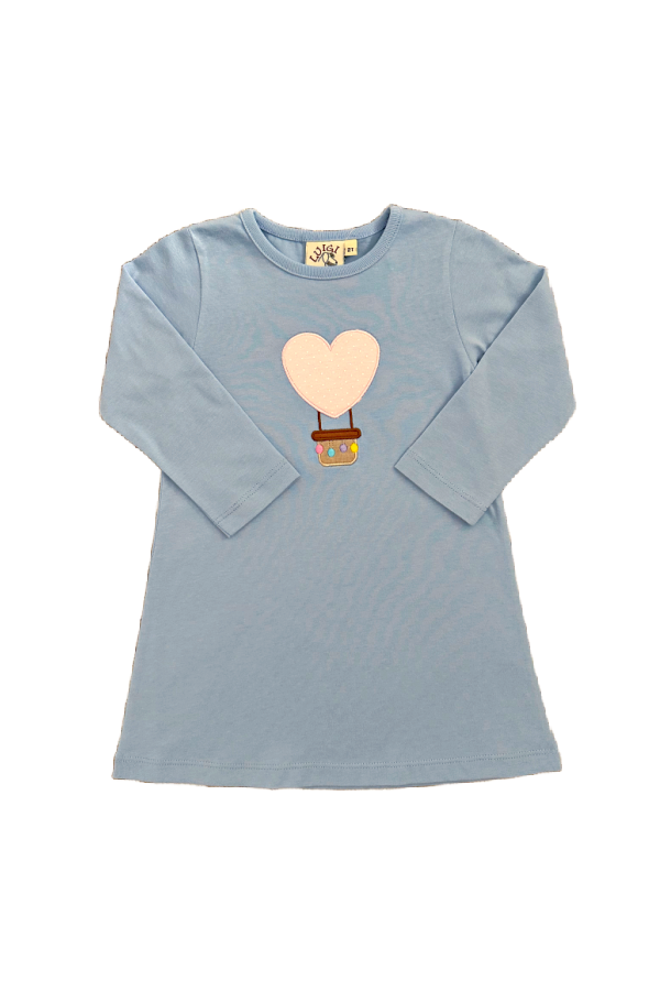 Heart Air Balloon Applique A-Line Dress Sky Blue