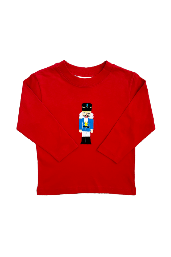 Nutcracker Applique Long Sleeve T-Shirt Red