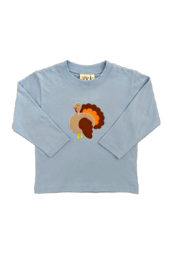 Turkey Applique Long Sleeve Shirt Sky Blue