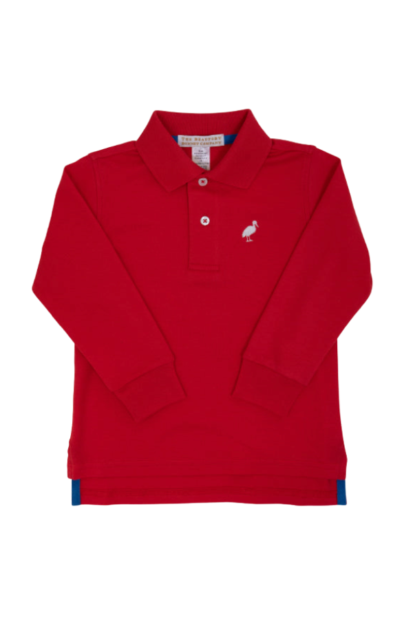 Prim and Proper Polo Long Sleeve Pima in Richmond Red with Worth Avenue White