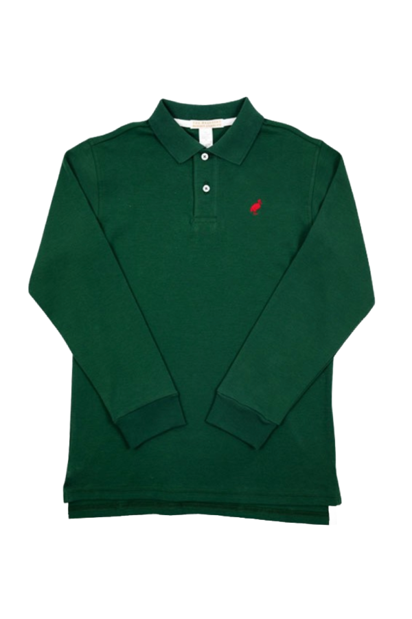 Prim and Proper Polo Long Sleeve Pima in Grier Green Richmond Red