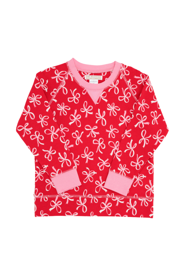 Cassidy Comfy Crewneck Bustling Bows Hamptons Hot Pink