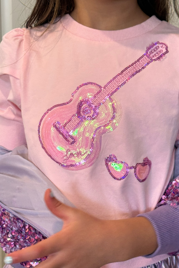 Guitar Pink Sequin Puff Sleeve Shirt