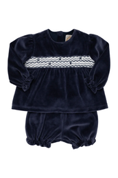 Smocked Bon Air Bloomer Set Velour Nantucket Navy