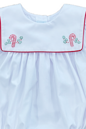 Candy Cane White Embroidered Girl Bubble