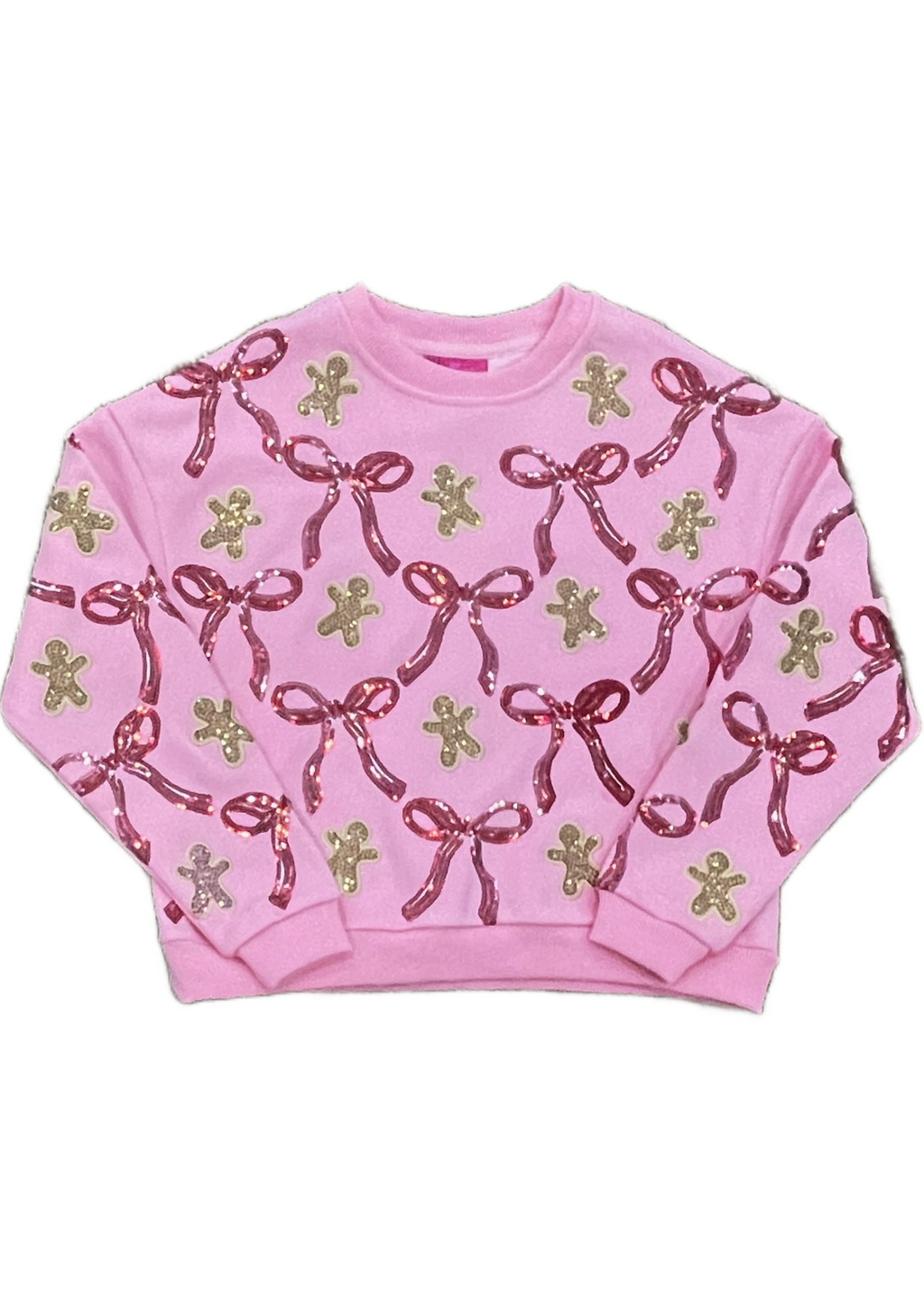 Kids Light Pink Gingerbread Men and Bows Sweatshirt