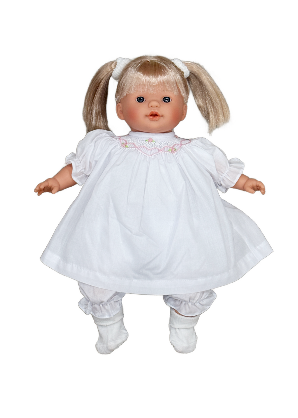 Jade 15" Baby Doll Smocked White Dress